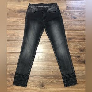 Women's Black Jeans with Embroidered Hem